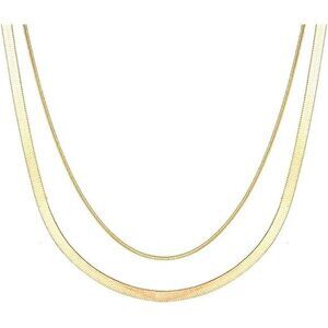 Layered Gold Chain Necklace | Cuban & Herringbone Double Chain